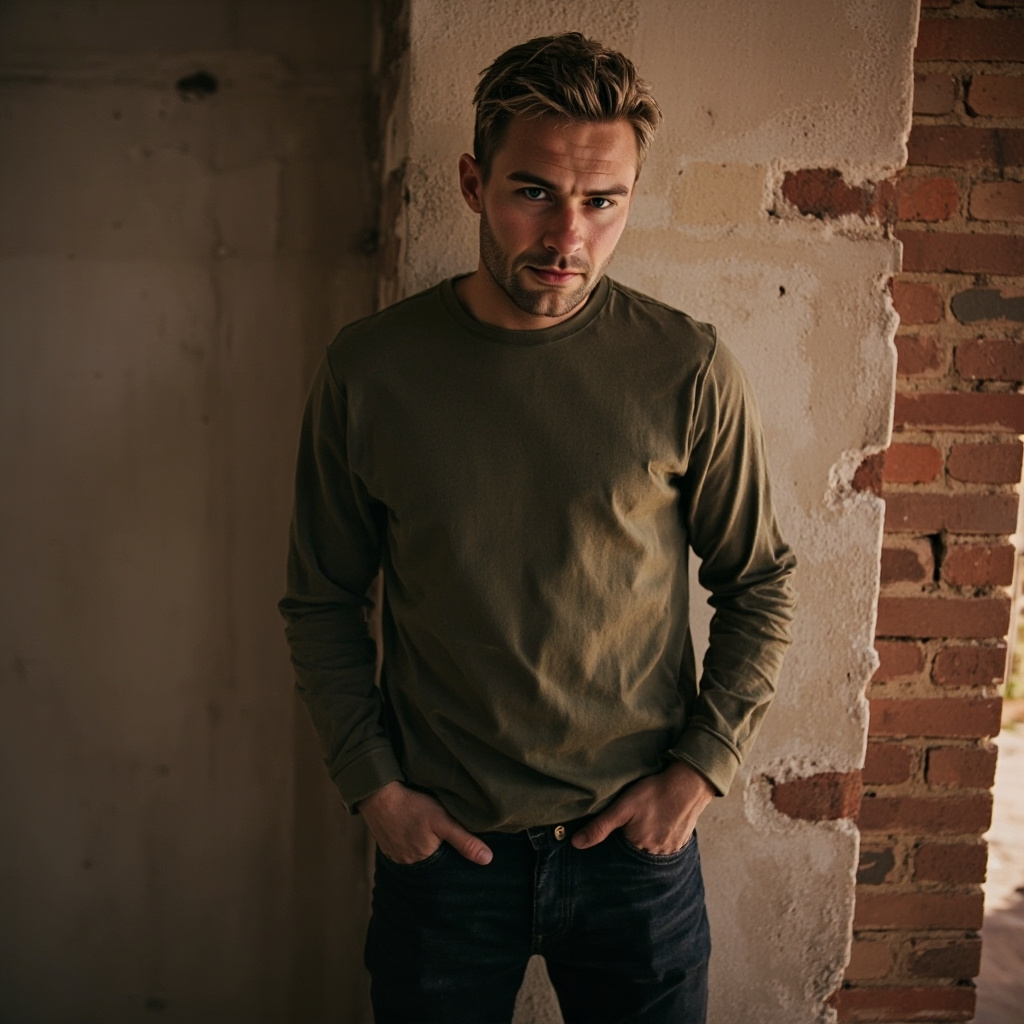 Render Runway Model standing in front of a break wall with hands in his pockets