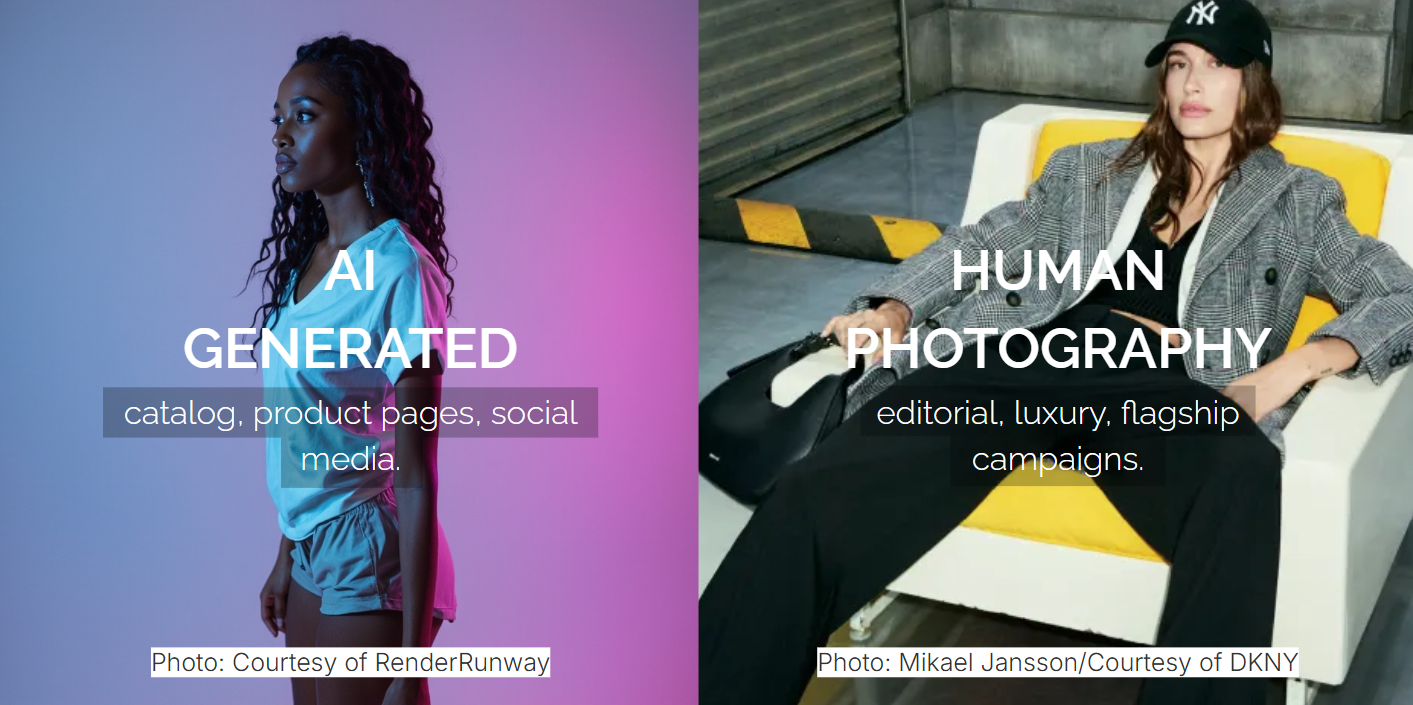 AI fashion photography comparison: AI-generated product image versus editorial campaign photography