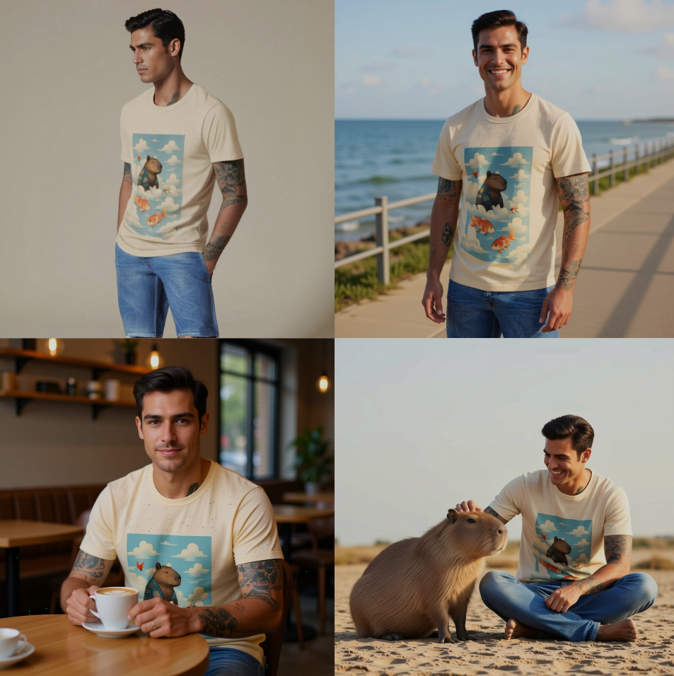 RenderRunway AI model generation interface showing multiple lifestyle image variations created from one product photo